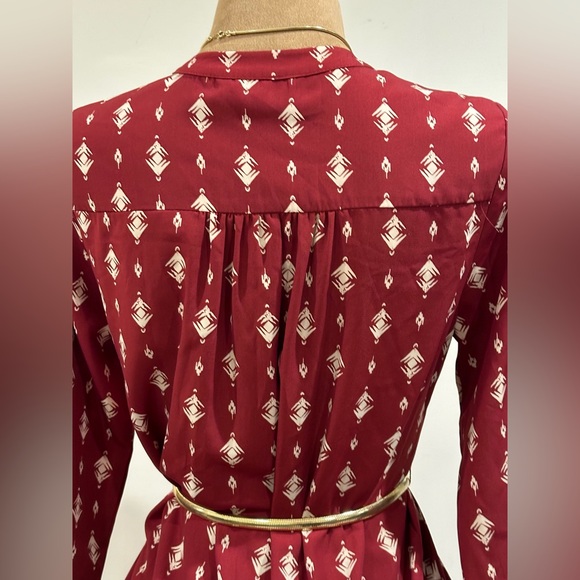 41 Hawthorn Red White Long Sleeves Button Down Geometric Design Shirt Dress Sz S - Picture 8 of 16